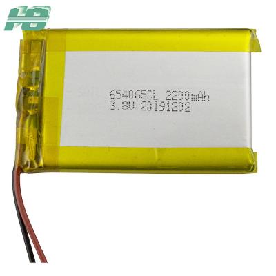 China 654065 Custom Soft Pack Lithium Battery , Low Temperature 3.8v 2200mah Lithium Battery for sale