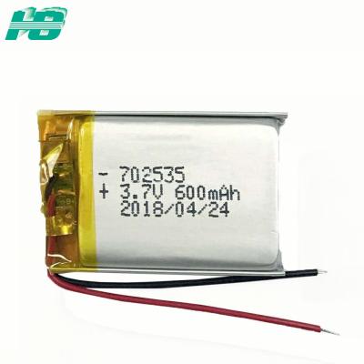 China 702535 3,7 bateria do polímero do lítio de V 600mah personalizada para o instrumento da beleza à venda