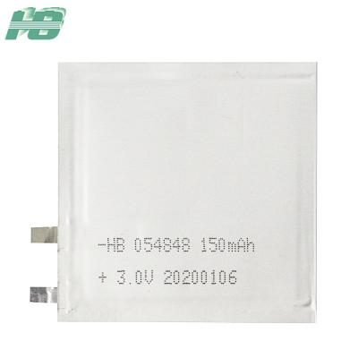 중국 150mAh 3.0V 054848 0.5 밀리미터 극단적 얇은 리튬 배터리 판매용