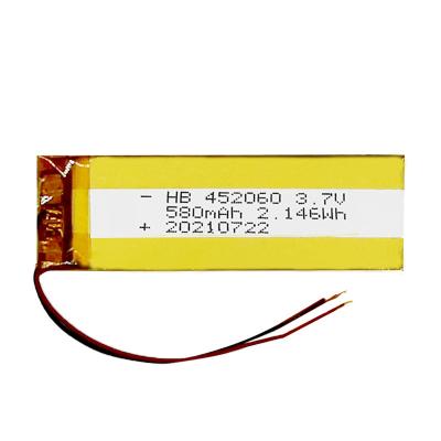 China 452060 tipo de bloco macio de alta temperatura da bateria de íon de lítio 580mah 3.7v à venda