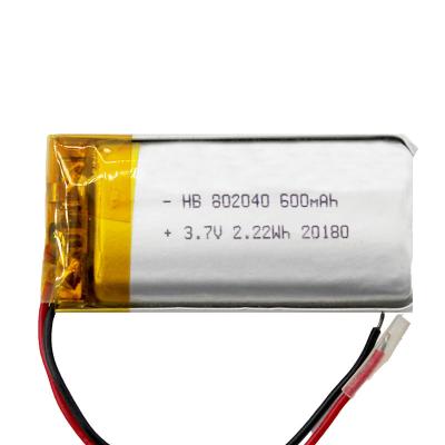 China bateria de lítio 802040 600mah, 3,7 corrente de descarga padrão macia da bateria 0.2c do bloco do volt à venda