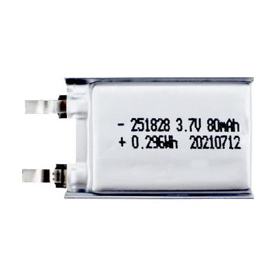 China 251828 3.7 V 80mah 0.296Wh Lithium Battery , Ternary Rechargeable Lithium Batteries for sale