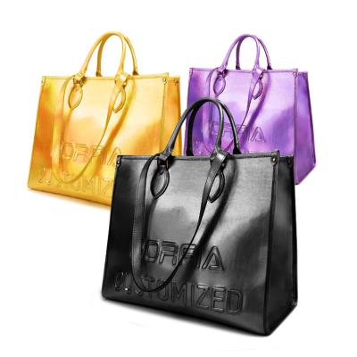 China OEM Logo Luxury Embossed Violet Square Custom Made Tote Bags For Women Zipper Closure Leather Purses for sale