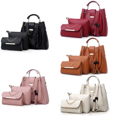 China Main Zipper Closure Bag A Femme , 3 Pieces PU Leather Tote Bag For Women Luxury Tassel Handbag Sets for sale