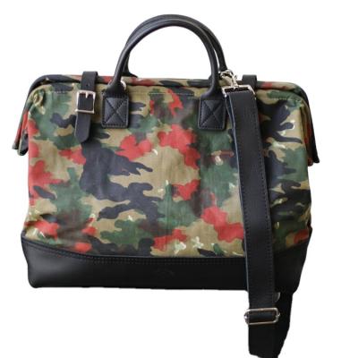 China Fashion Camouflage Custom Canvas Aluminum Frame Doctor Bag Leather Travel Bag Weekend Bag for sale