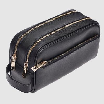 China OEM Fashion Men's Saffiano Cosmetic Bags Saffiano Toiletry Bag Makeup Waterproof Portable Travel Toiletry Bag Black for sale