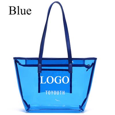 China Custom Girl Ladies Folding Plastic PVC See Through Clear Transparent Bum Tote Bag Shopping Bag For Women for sale