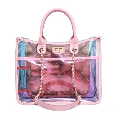 China Fashion handbag 2021fashion clear pvc bag women shoulder bag latest designer jelly satchel candy girl style waterproof handbags for sale