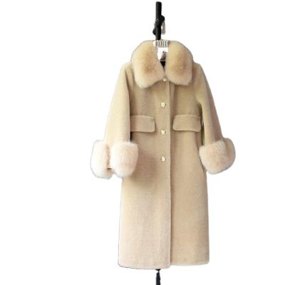 China Anti-Wrinkle Winter Sheepskin Fleece Coat Outerwear Woolen Coat Genuine Female Casual Warm Shearling Jacket Women Long for sale