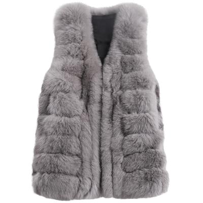 China Winter Ladies Anti-Wrinkle Real Fox Fur Vest Warm Female High Quality Luxury Women's Fox Fur Vest Waistcoat for sale