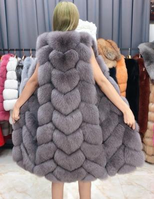 China OEM Breathable Service Factory Real Fox Fur Vest Ladies Long Fluffy and Soft Fox Fur Vest Women for sale