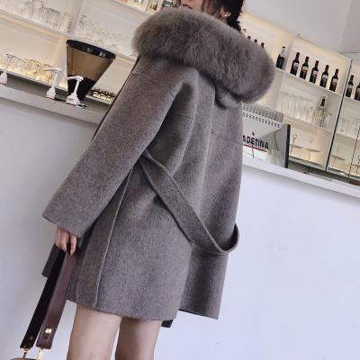 China Reversible Luxury Women's Clothing Cashmere Coat Fashion Wool Coat Fox Fur HoodedJacket 100% Fox Fur Coat for sale