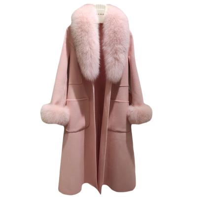 China 2021 New Trends Women's Woolen Jacket Winter Ladies Cashmere And Fur Coat Long Wool Coat Reversible Belt Coat for sale