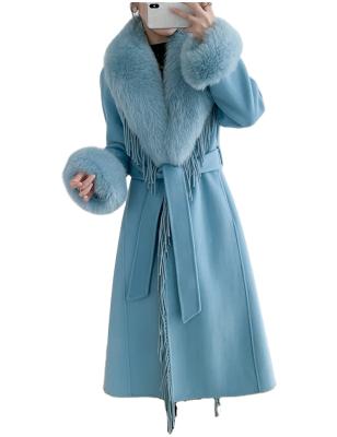 China Reversible Hot Sale Cashmere Coat With Fur 100% Fox Fur Cuff Wool Coat The Real Hood Women Winter Coat for sale