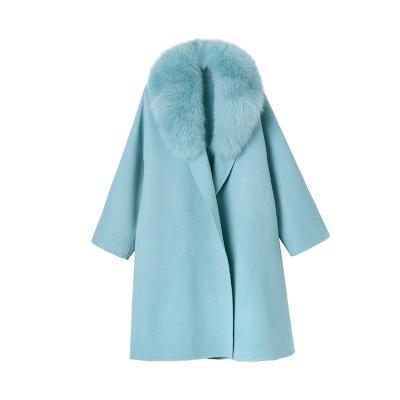 China Reversible Luxury Ladies Long Cashmere Winter Coats Genuine Fur Winter Fox Cashmere Women's Coat Genuine Cashmere Coat for sale