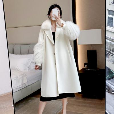 China Reversible Double Faced Woolen Coat With Fox Fur Collar Winter Real Long Plus Size Ladies Cashmere Wool Handmade Fur Coat For Women for sale