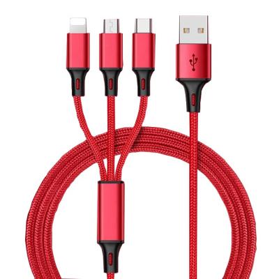 China Vnew Multicolor High Quality Nylon Braid MP3/MP4 Player 3 in 1 USB High Speed ​​Charging Cable with 8pin Micro Type C for sale