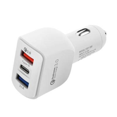 China Vnew QC3.0 Multifunctional Hot Sale 3.1A Fast Charging 3 In 1 2USB And Type C Car Charger Multifunctional Quick Charge for sale