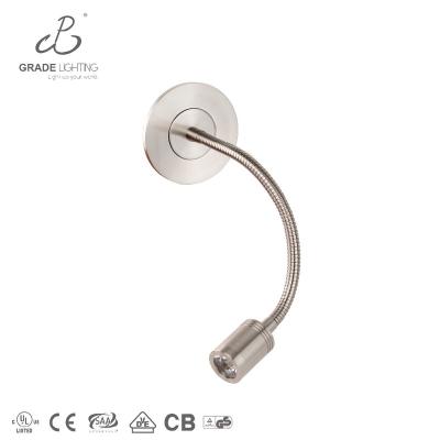 China Modern AIKA nickel besiede 3W flexible pipe wall lamp bedroom LED gooseneck reading light for hotel for sale