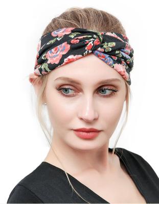 China New fabric lady sports yoga headband, sweat absorption band, antiperspirant, wide-edged printed head scarf for sale