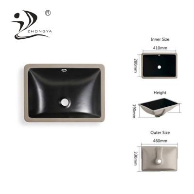 China ZHONGYA Modern CUPC Certified Rectangle Designed Under Mount Vanity Cabinet Bathroom Ceramic Matte Black Sink for sale