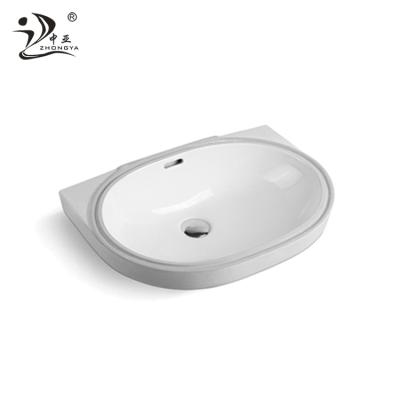 China ZHONGYA Modern Bathroom Vanity Sink Hotel Use Under Counter Drop Down Oval Shape Wash Basin for sale