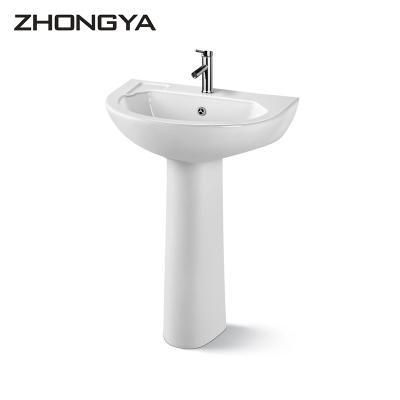 China Modern Ceramic Free Standing Bathroom Hand Sinks One Piece Pedestal Wash Basin for sale