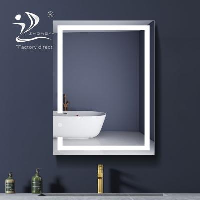 China ZHONGYA Large Adjustable Wall Hanging Shower Mirror Brightness LED Bathroom Magnifying Smart Mirror With Touch Screen for sale