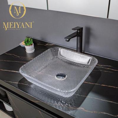 China Bathroom Modern Square Countertop Basin Diamond Shaped Crystal Glass Wash Glass Sink for sale