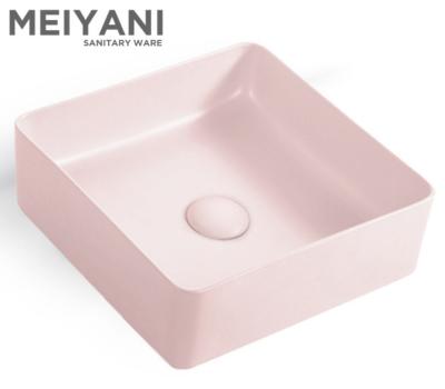 China MEIYANI Modern Square Shape Luxury Matte Pink Color Vanity Sink Vessel Wash Basin for sale