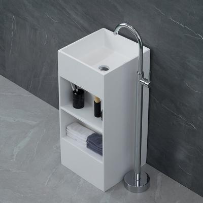 China New Design Eco-friendly Artificial Stone Basin Wash Basin White Pedestal Bathroom Sink for sale