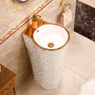 China China Modern Luxury Bathroom Sink Full Set Pedestal Basin Stand Gold One Piece Wash Basin for sale