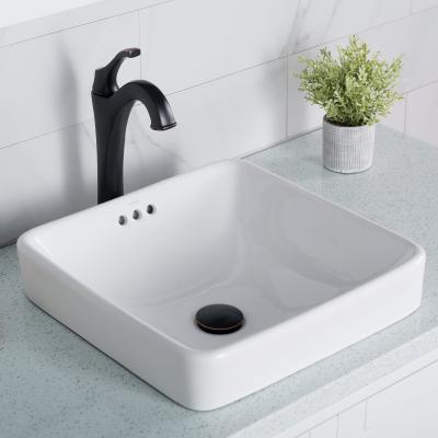 China White Ceramic Gloss Inset Basin Bathroom Basin 420*420*150mm Square Modern for sale