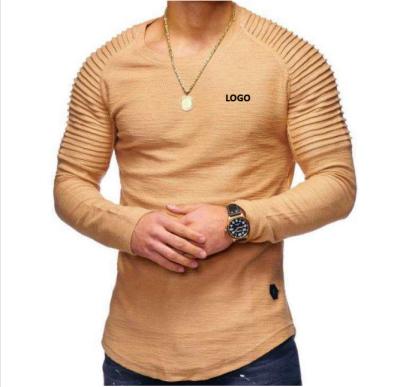 China Anti-pilling OEM Custom Solid Color Long Sleeve Round Neck Pullover Casual Striped T-Shirt For Men for sale