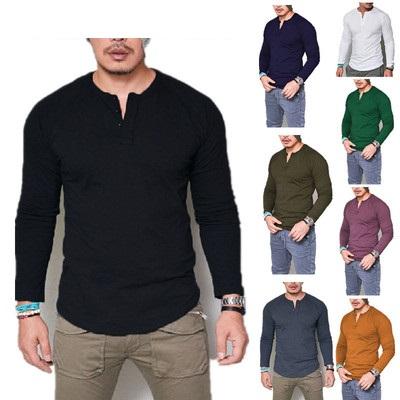 China 2021 Solid Color Autumn And Winter Casual Breathable Long Sleeve Round Neck Tops Plus Size Men's T-Shirt for sale