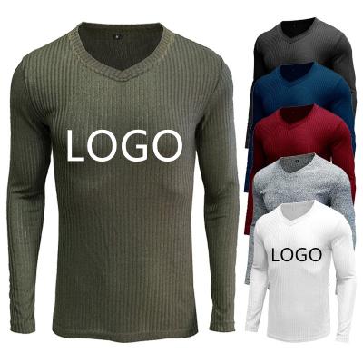 China Wholesale Custom Logo Your Own Brand Fall Mens T-shirts V-Neck Breathable T-shirt Men Sheath Long Solid Tops for sale