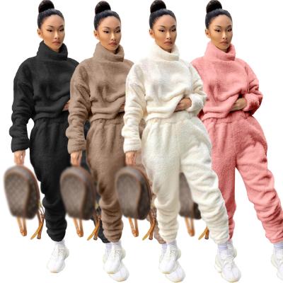 China Breathable Custom Logo Clothing Set Comfortable High Collar Plush 2 Piece Set Plus Size Clothing Fall 2021 Women's Clothes for sale