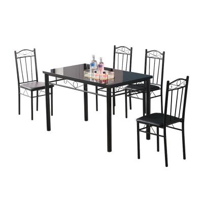 China New Modern Tempered Glass Dining Table Set Modern Dining Table And Chair Set With Chrome Legs 4 Seats Dining Set for sale