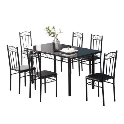 China Modern high quality glass dining table set 6 chairs for sale