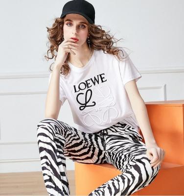 China 2022 New Spot Graphic T-shirt Embroidered Loose Zebra Women's Clothing Wholesale Anti-Static Fashion Stylish Slim Fit Two-Piece Pants for sale