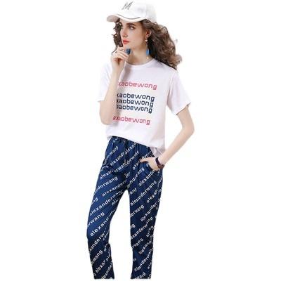 China 2022 New Anti-Static Stain Woman Clothes Fashion Clothes Letter Printing Wholesale Stylish Loose Casual T-shirt Pants Anti-Static Two-Piece Set for sale