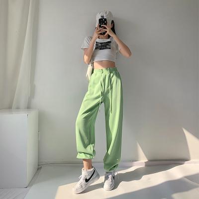 China Anti-wrinkle dance sports pants women's spring drawstring loose ankle and summer green high waist banded pants Straight-leg casual sweatpants for sale