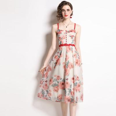 China 2022 Hot Sale Summer Ladies Floral Elegant Beach Sling Anti-Static Casual Midi Women Dress for sale