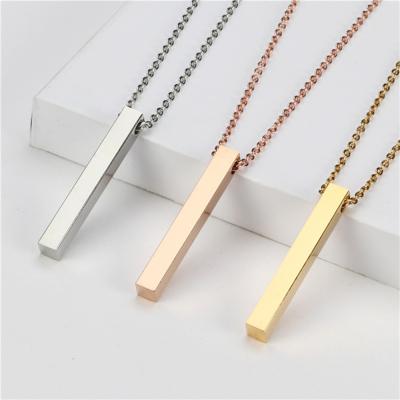 China Accept Money Back In Case Necklace Personalized Stainless Steel Engraving Custom Engraved Vertical Rectangular Bar Blank Stamp Pendant Necklace for sale