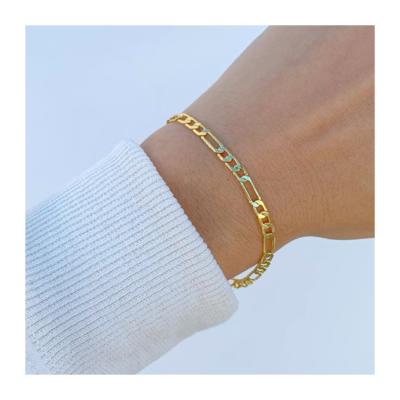 China Accept Refund Money In Case Wholesale Elegant Jewelry Necklace Link Chain Bracelet Design Stainless Steel 14K 18K Gold Plated Figaro Chain Bracelets for sale