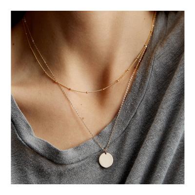 China Accept Money Back In Case Circle Necklace Women's Stainless Steel Rose Filled Texture Minimalist Link Gold 14k Necklace for sale