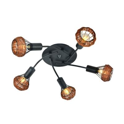 China Modern Black Rattan Shade 5xE14 Modern Living Room Bedroom Ceiling Lamp for sale