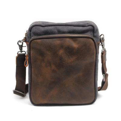 China Daily Life / Working / Traveling China Brand Small Shoulder Washed Genuine Leather Canvas Sling Bag For Man. for sale