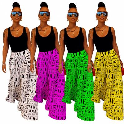 China 2021 Summer Breathable Fashion Plus Size Casual Letter Flower Printed Club Multicolor Night Long Leg Pants Loose Wide Leg Pants For Women for sale