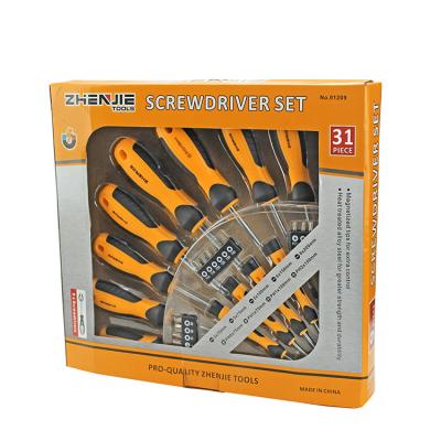 China Multifunctional Screwdriver 31 PIECES Durable Flexible Steel Handle TPR Cross Stitch Magnetic Slotted Screwdriver Set for sale